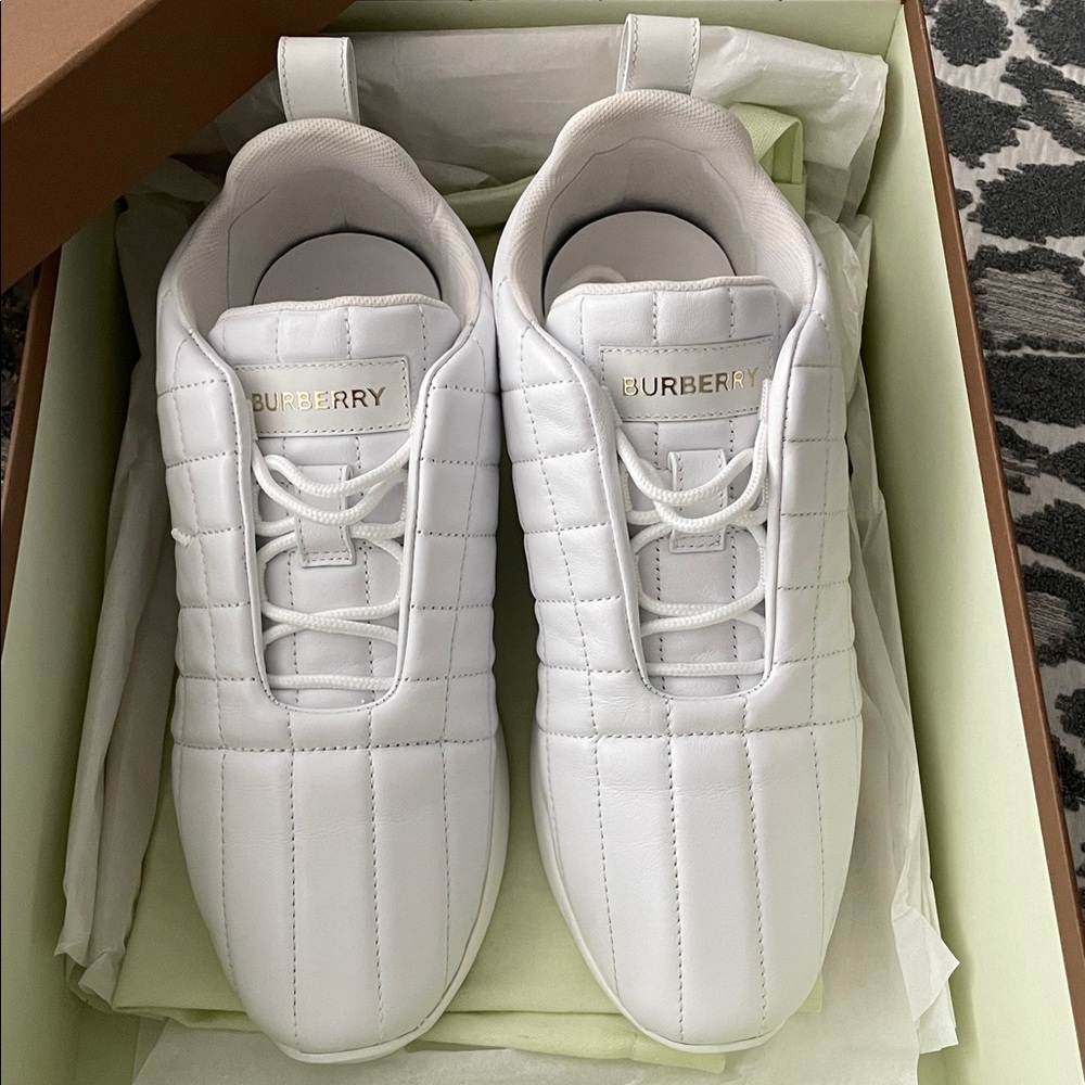Burberry Leather Quilted White Sneakers - Picture 3 of 17